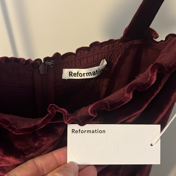 REFORMATION Plum Purple Antoinette Romantic Midi Velvet Ruffle Tie Dress 12 - Picture 2 of 5